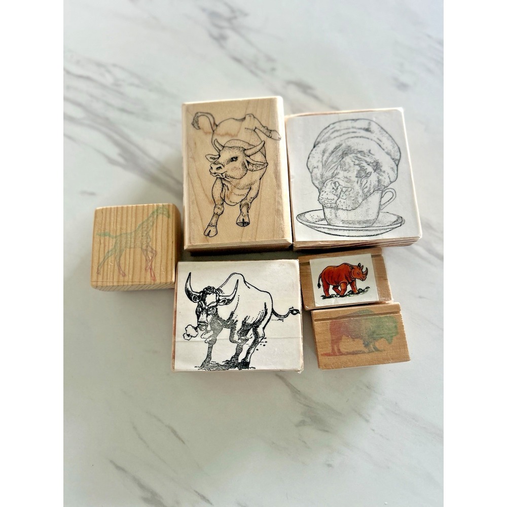 Lot of 6 Stamps Mostly Animals Brand Rhino Giraffe Buls Buffalo Hippo FFF-6